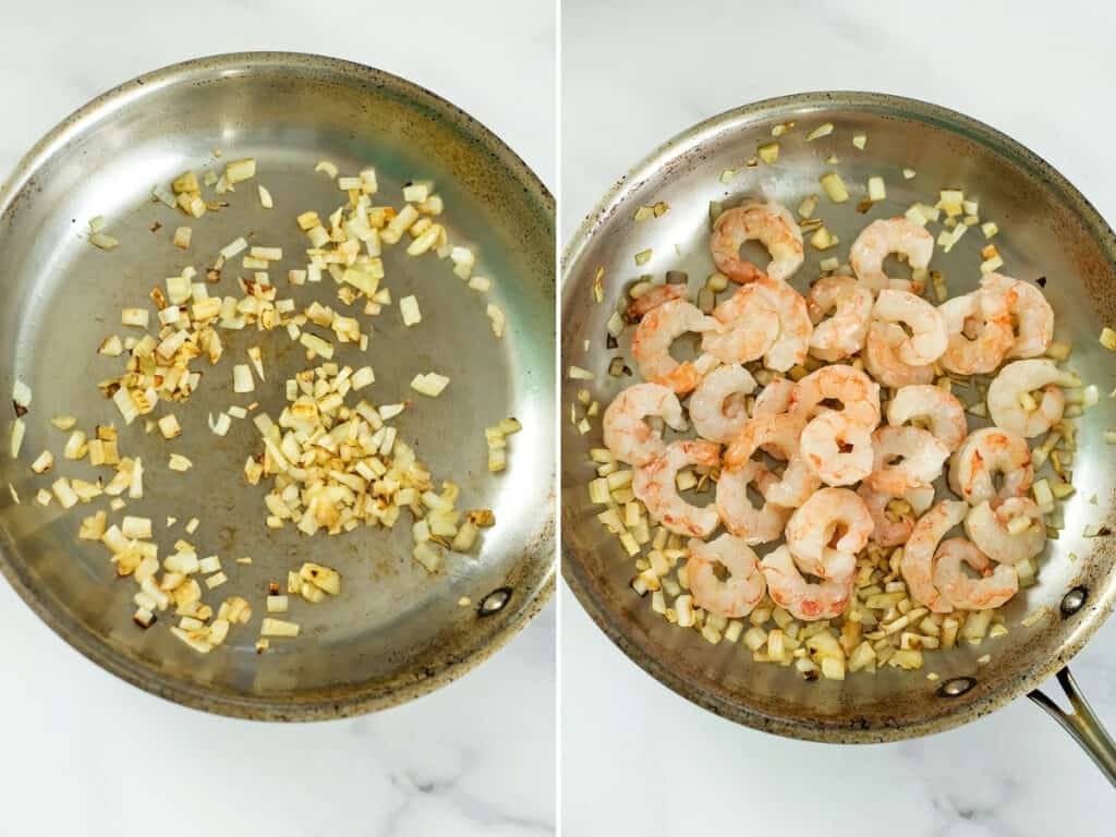 Steps 1 and 2 to make sun dried tomato shrimp.