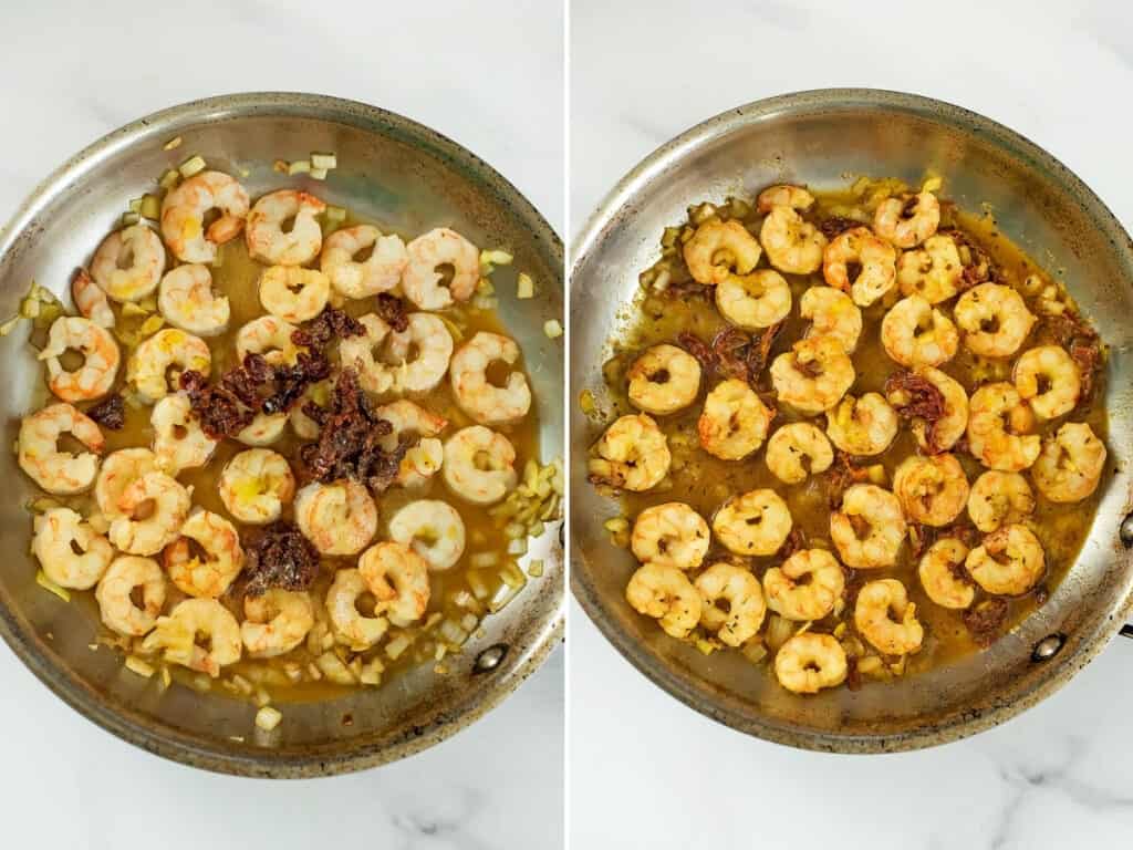 Steps 3 and 4 to make sun dried tomato shrimp.