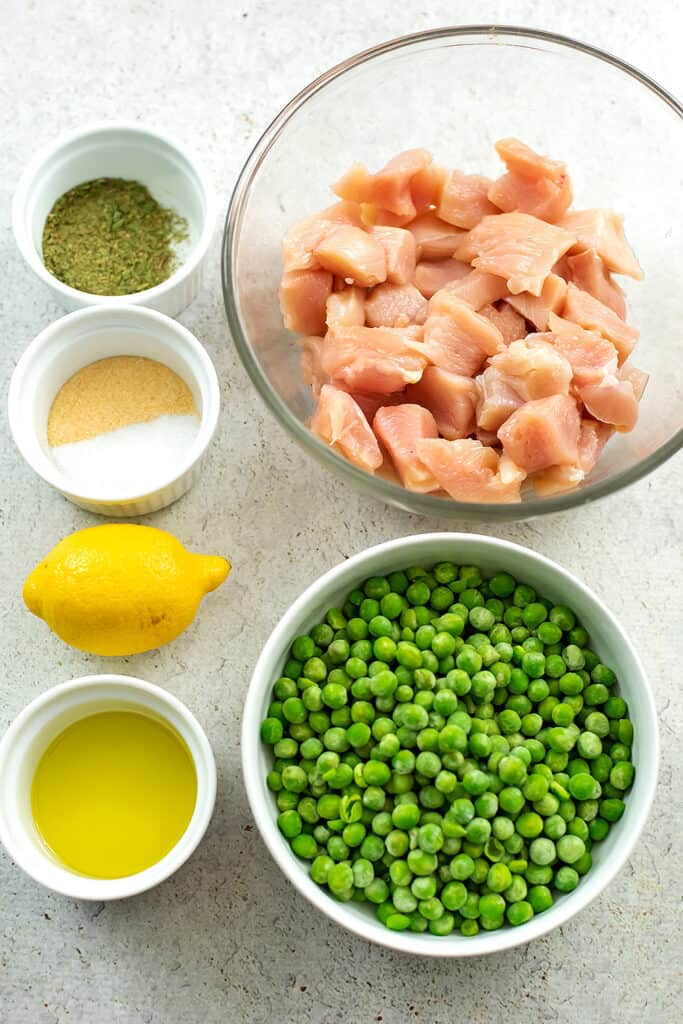 Ingredients for chicken pea skillet meal.