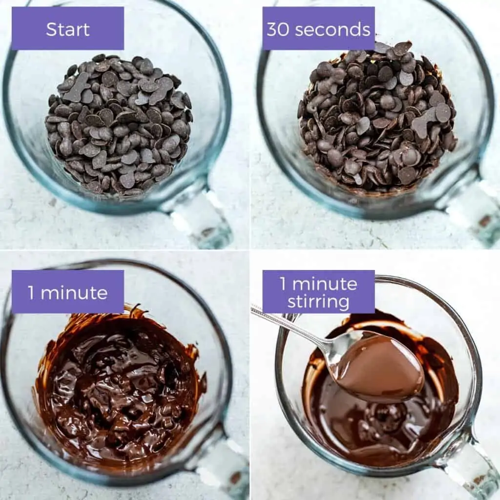 Steps to melting chocolate in the microwave.
