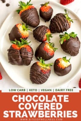 Chocolate covered strawberries on a plate.