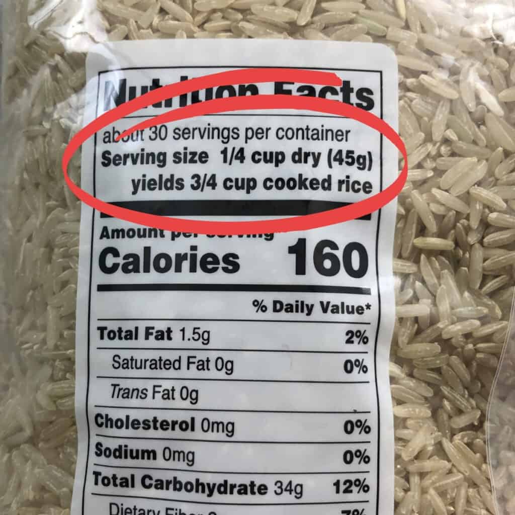 Serving size of a bag of brown jasmine rice.