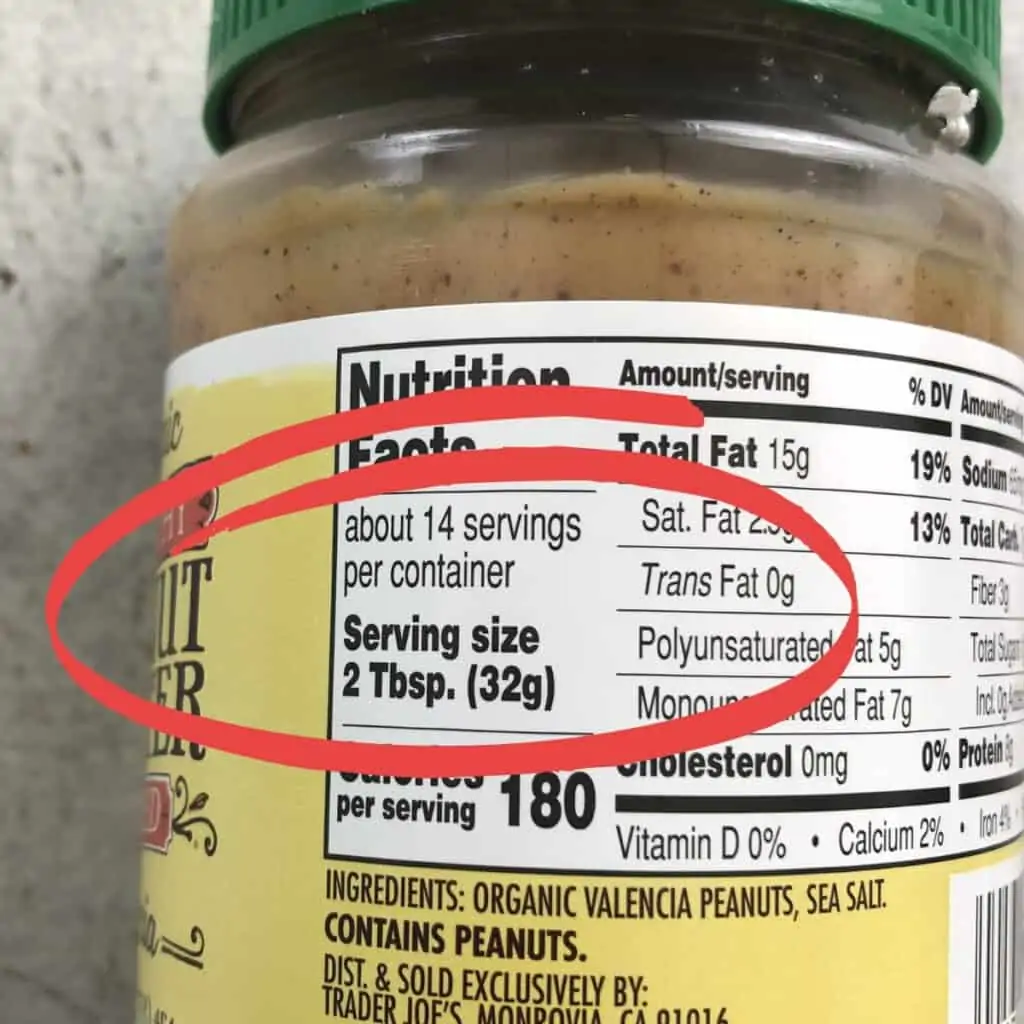 Serving size for a jar of peanut butter.