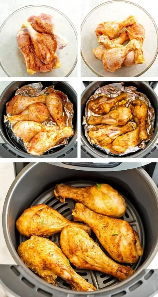 Steps on how to make air fryer drumsticks.