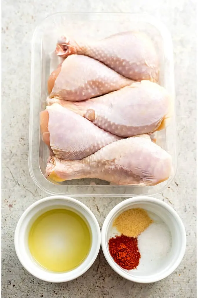 Ingredients to make air fryer chicken drumsticks.