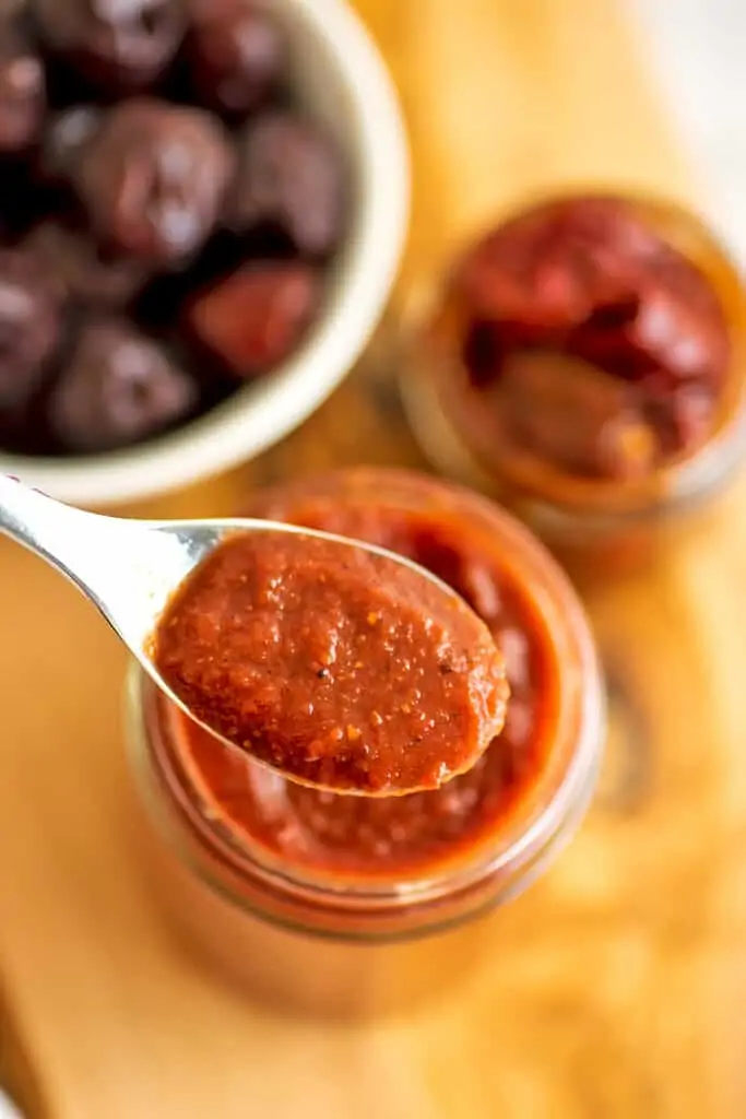 Spoonful of chipotle cherry bbq sauce.
