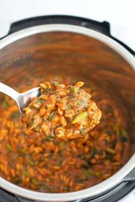 Large spoonful of instant pot chickpea pasta.