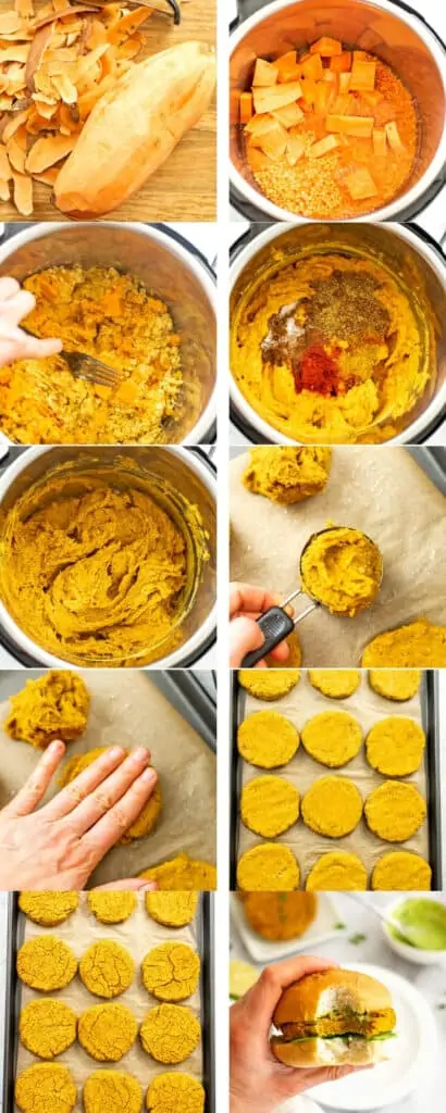 Steps on how to make sweet potato lentil patties.