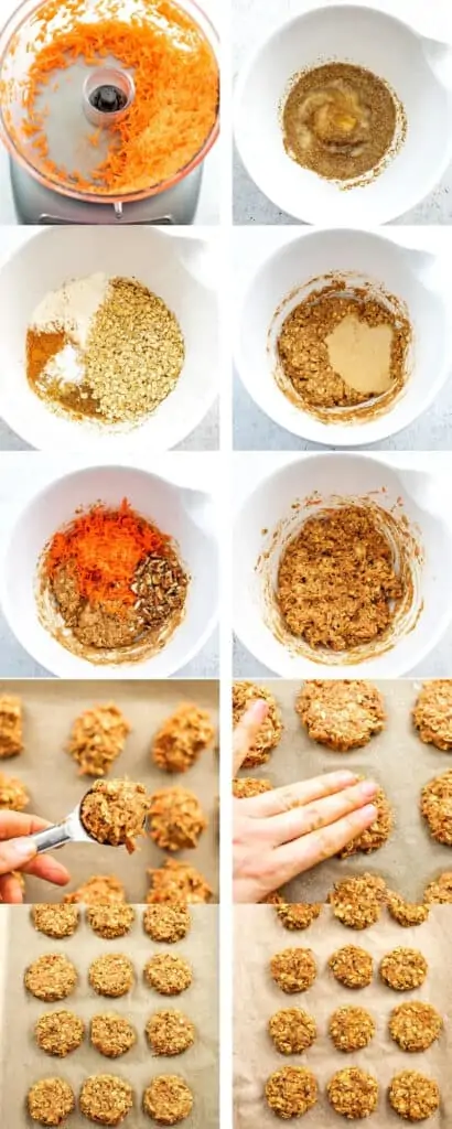 Steps to make carrot cake cookies (vegan).