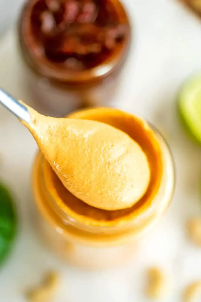 Spoonful of vegan chipotle mayonnaise.