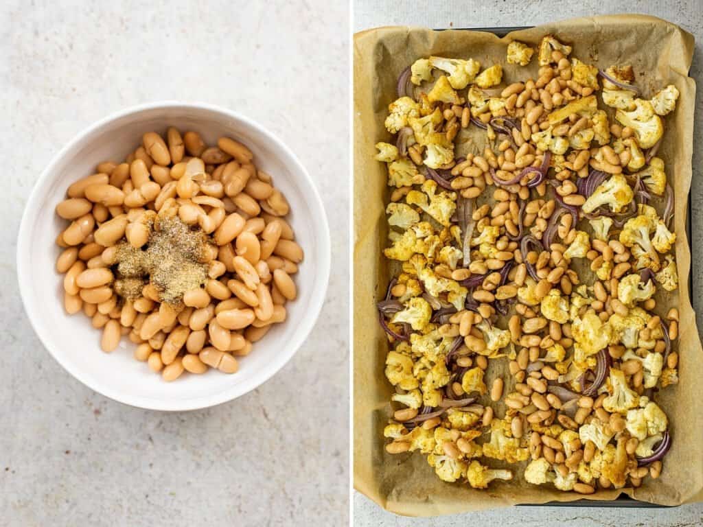 Steps on how to coat the beans and roast them.