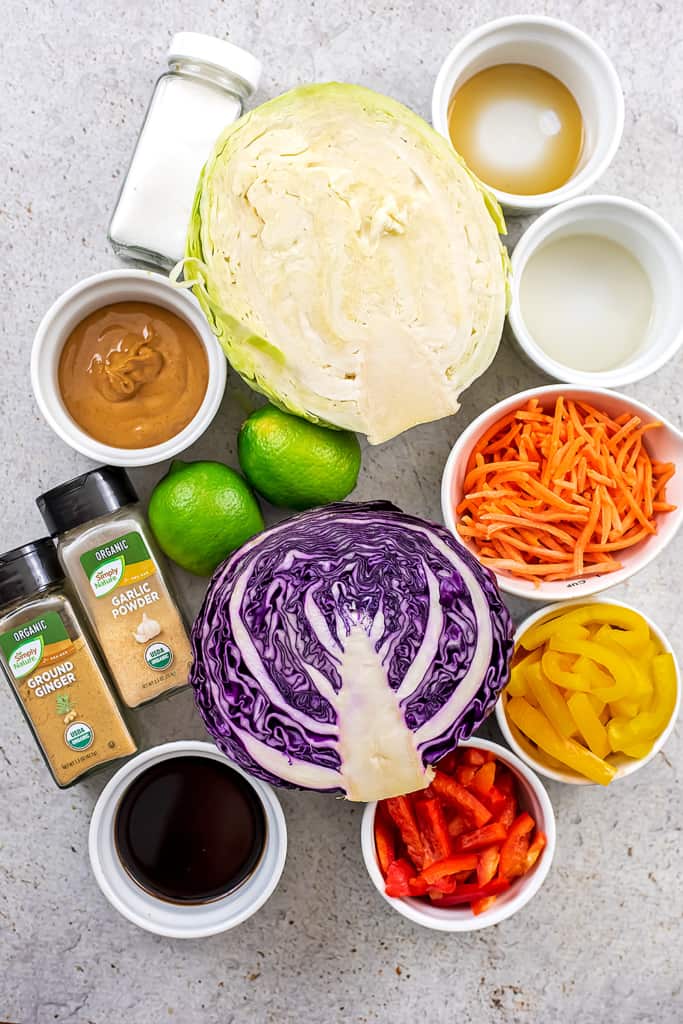 Ingredients to make asian cabbage slaw.