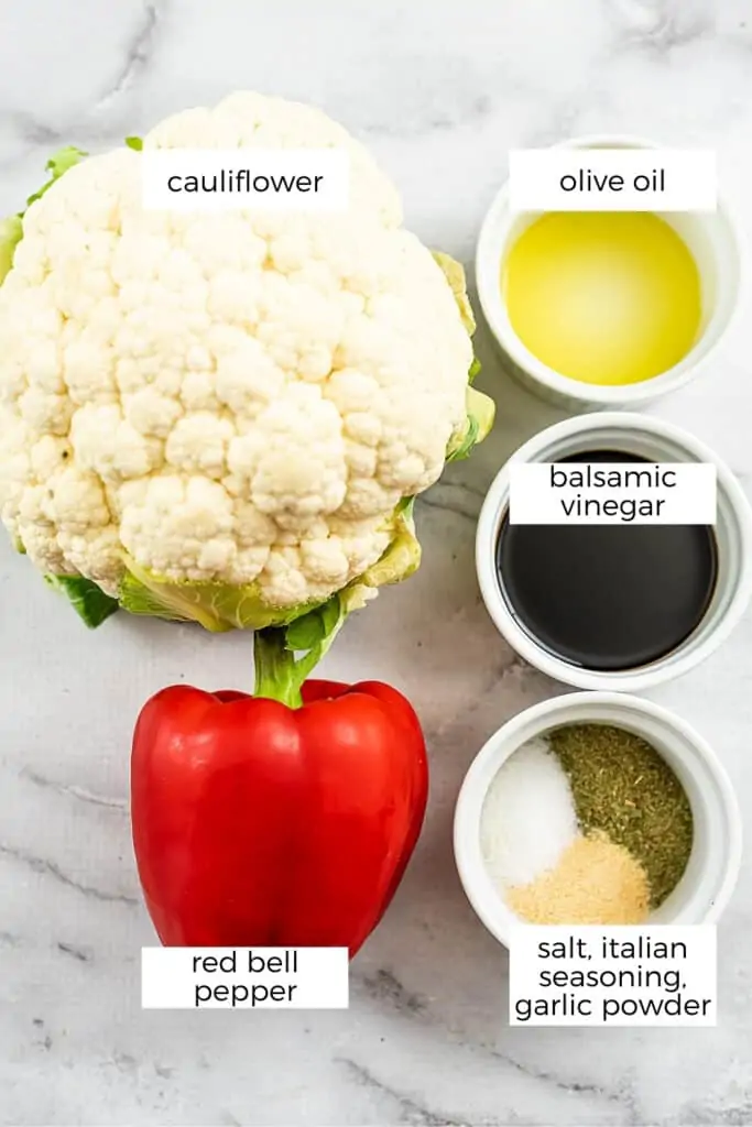 Ingredients to make balsamic roasted cauliflower.