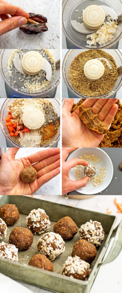 Steps to make carrot cake protein bites.