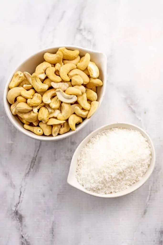 Ingredients to make cashew coconut butter.