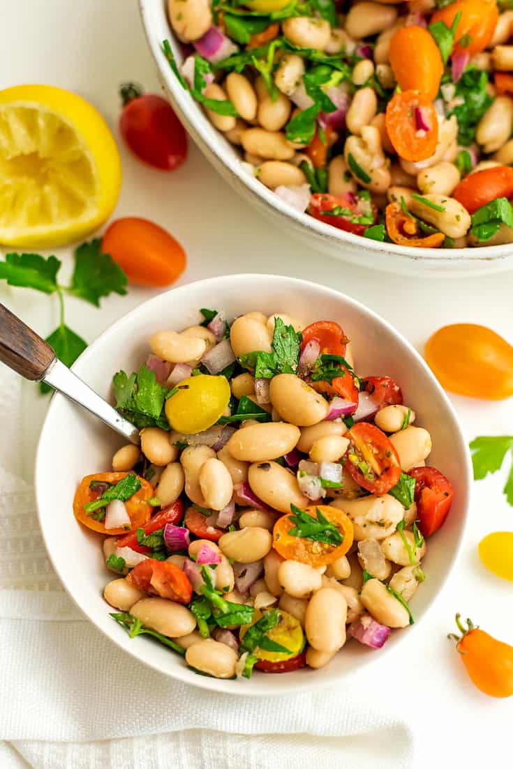 Greek White Bean Salad - Ready in 5 Minutes, One Bowl | Bites of Wellness