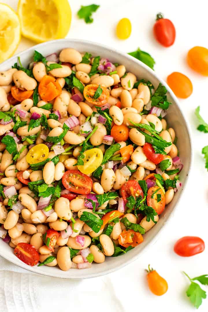 Greek White Bean Salad - Ready in 5 Minutes, One Bowl | Bites of Wellness