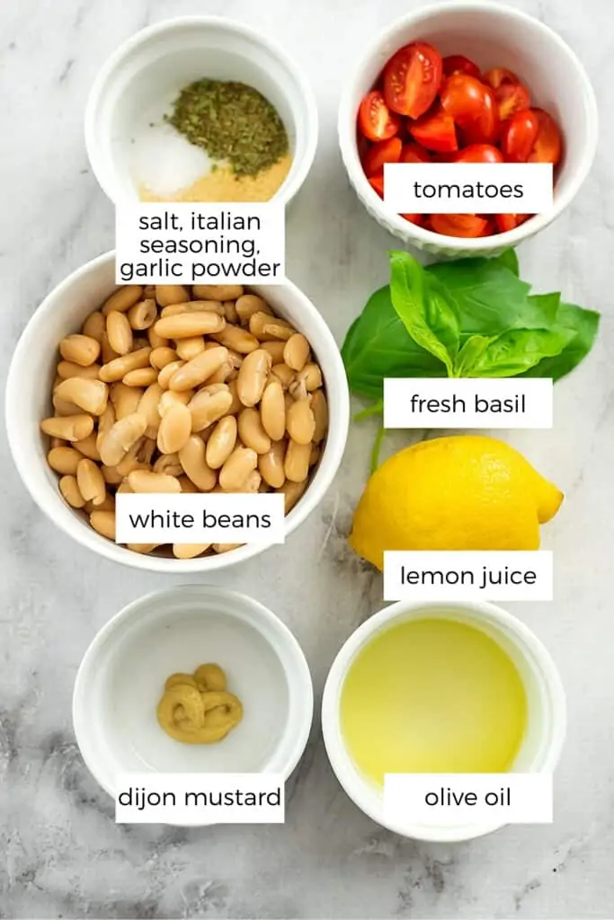 Ingredients to make italian white bean salad.