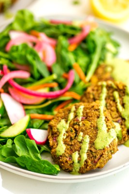 Baked lentil falafel with cilantro lime tahini.