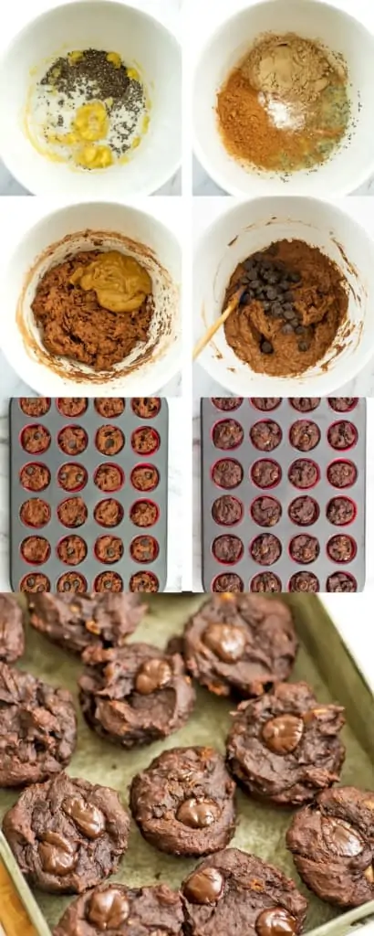 Steps on how to make protein brownie bites.