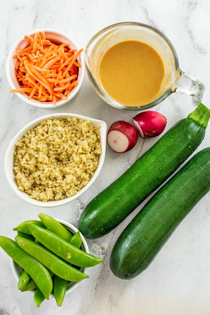 ingredients to make Asian zoodle buddha bowl.