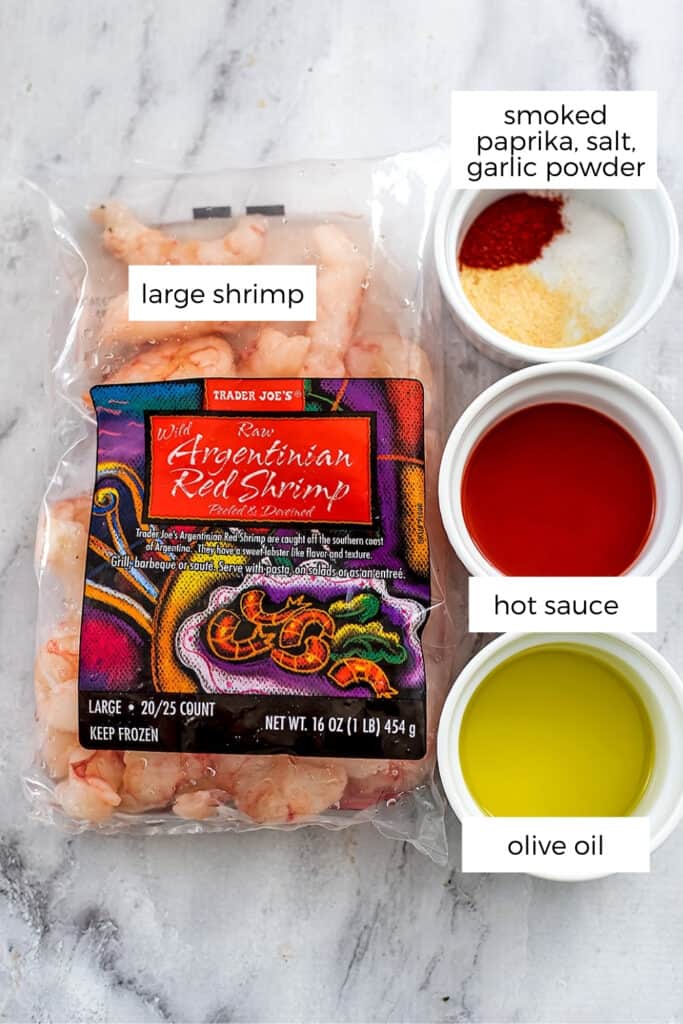 Ingredients to make grilled buffalo shrimp.