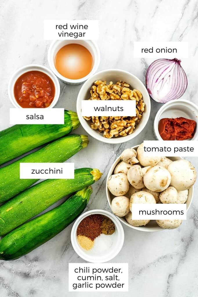 Ingredients to make Mexican stuffed zucchini boats.