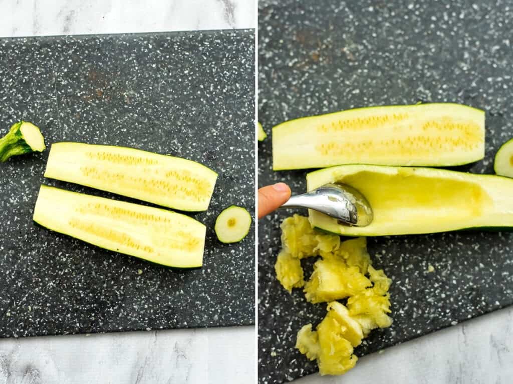 How to cut and deseed zucchini for stuffing.