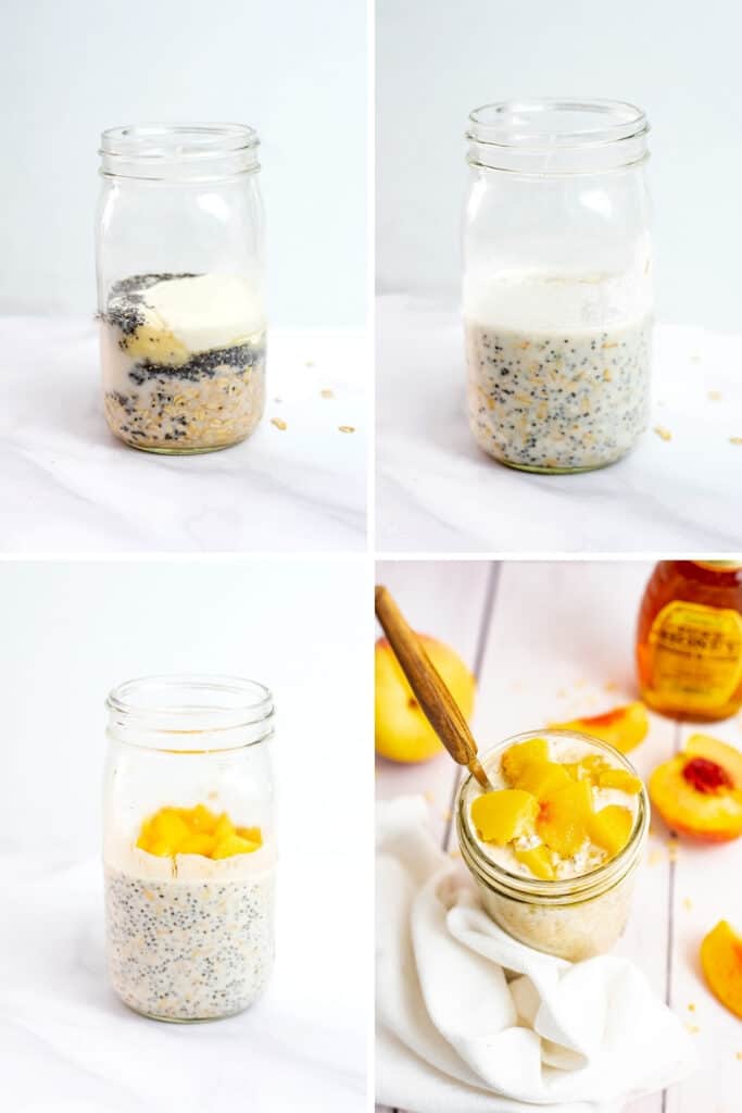 Steps on how to make peach overnight oats.