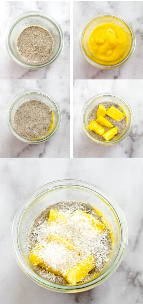 How to make pineapple mango chia pudding in 5 steps.