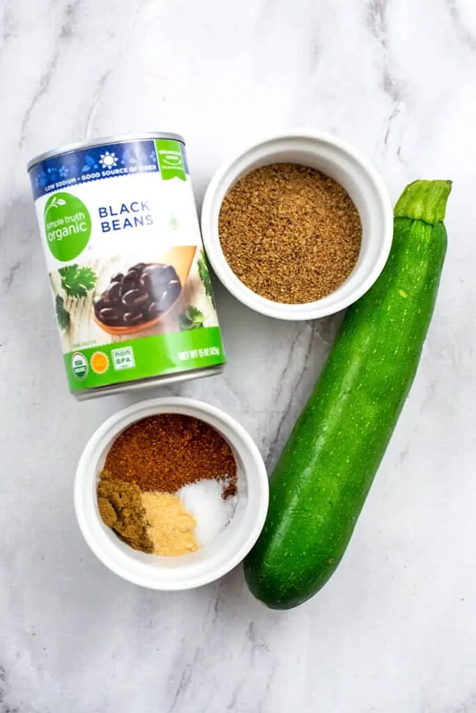 Ingredients to make zucchini black bean burgers. 