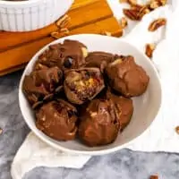Chocolate coated stuffed dates with peanut butter filling.