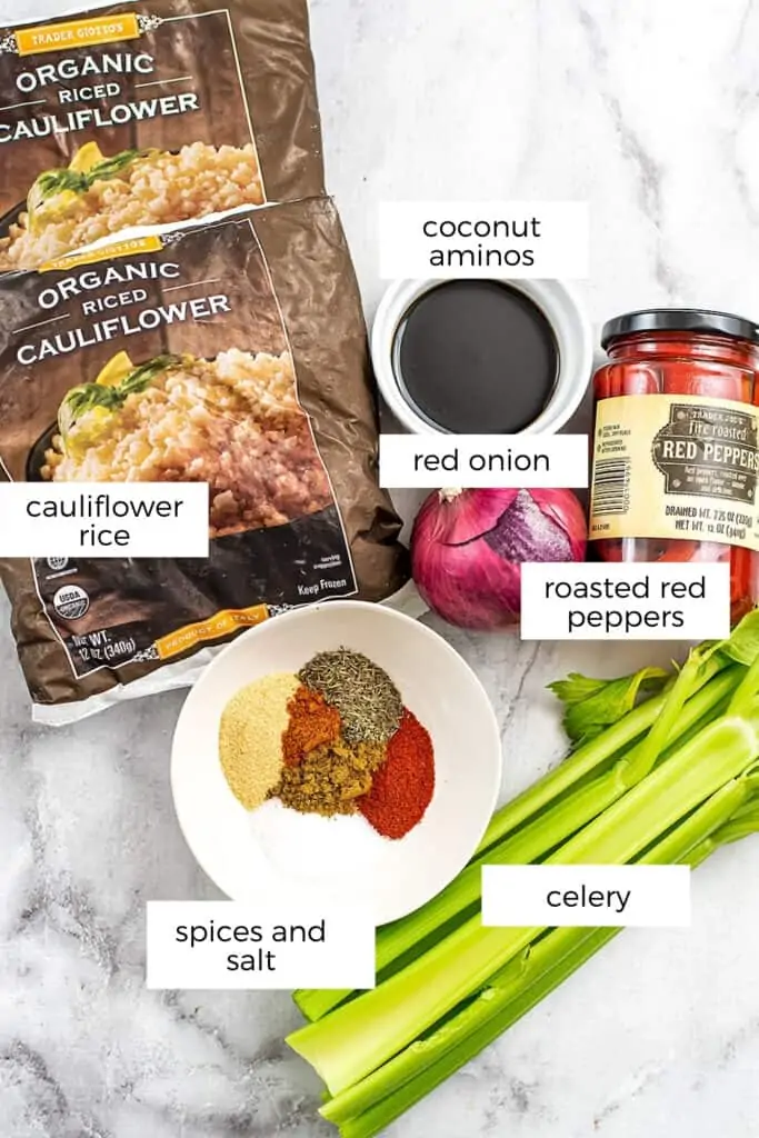 Ingredients to make cauliflower dirty rice.
