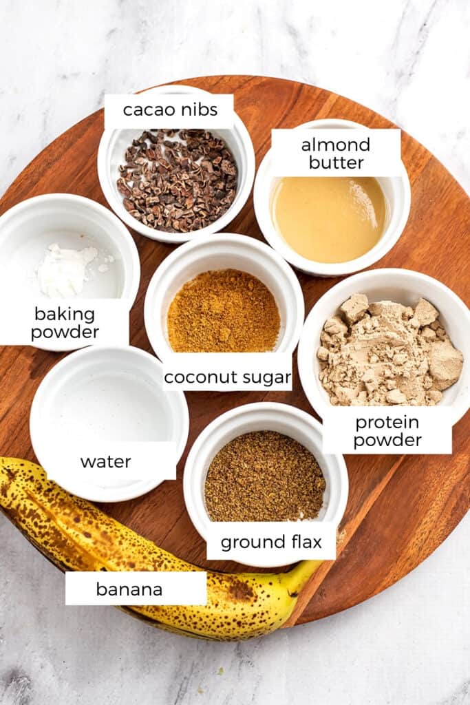 Ingredients to make single serve protein brownies.