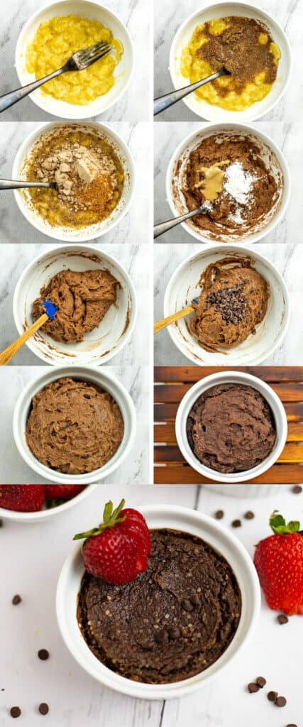 Instructions on how to make single serve protein brownies.