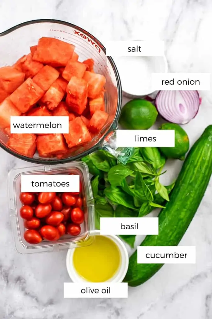 Ingredients for watermelon gazpacho.