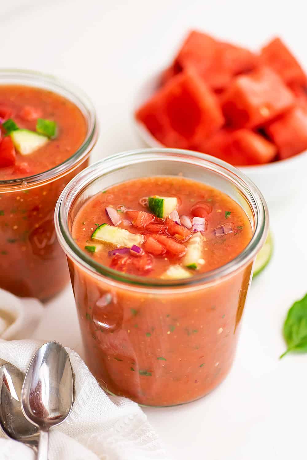 Easy Tomato Watermelon Gazpacho Recipe (chilled) Bites of Wellness