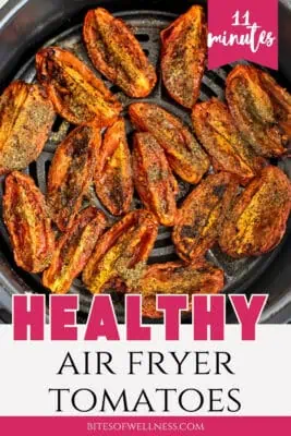 Roasted tomatoes in air fryer basket.