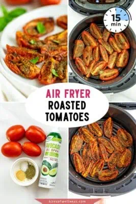 Roasted tomatoes in air fryer basket.