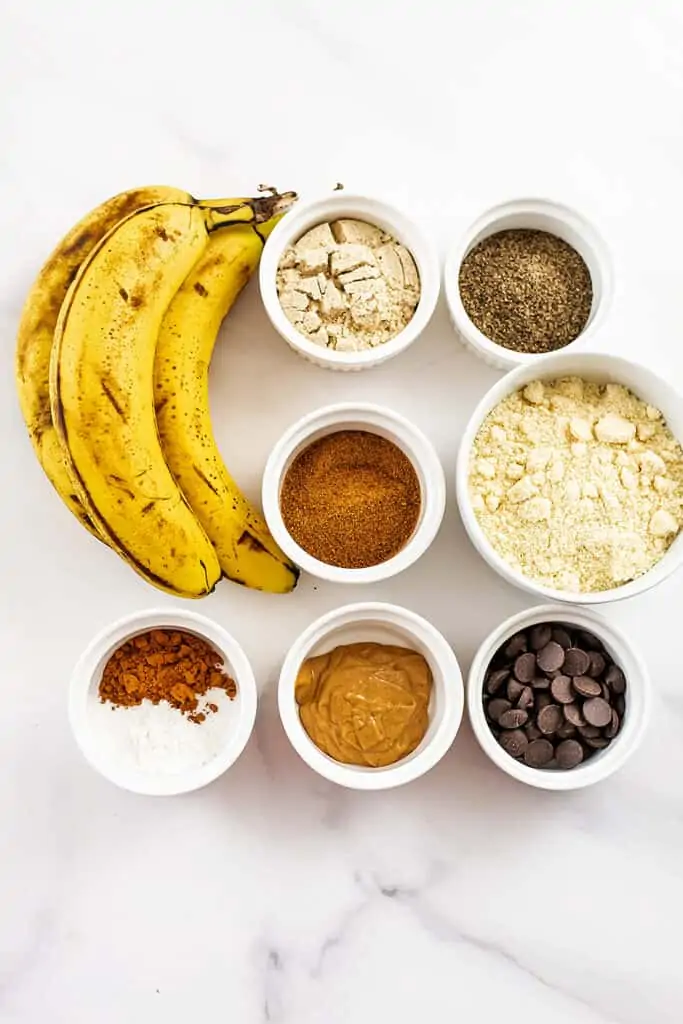 Ingredients to make almond flour banana muffins.