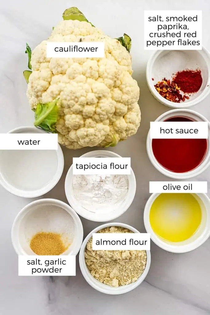 Ingredients to make vegan buffalo cauliflower.