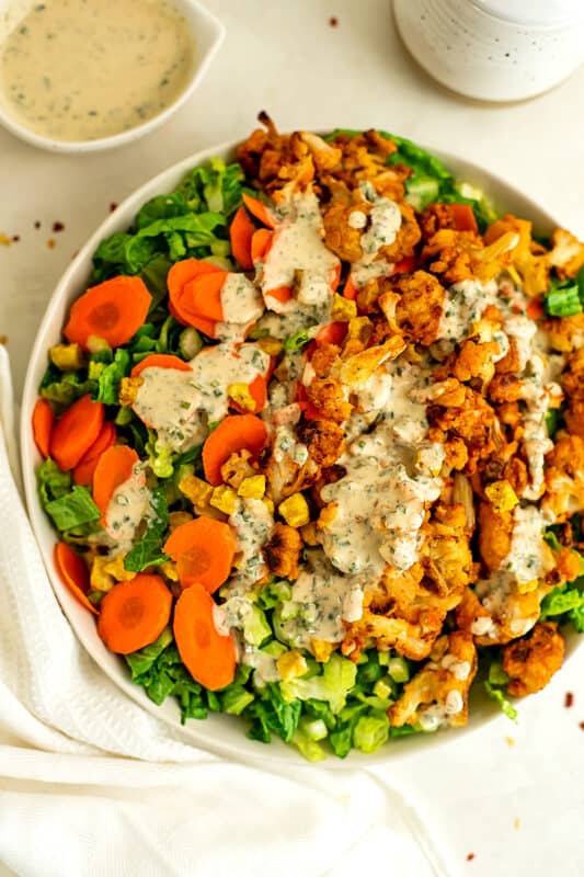 Buffalo Cauliflower Salad with Tahini Ranch Dressing Bites of Wellness
