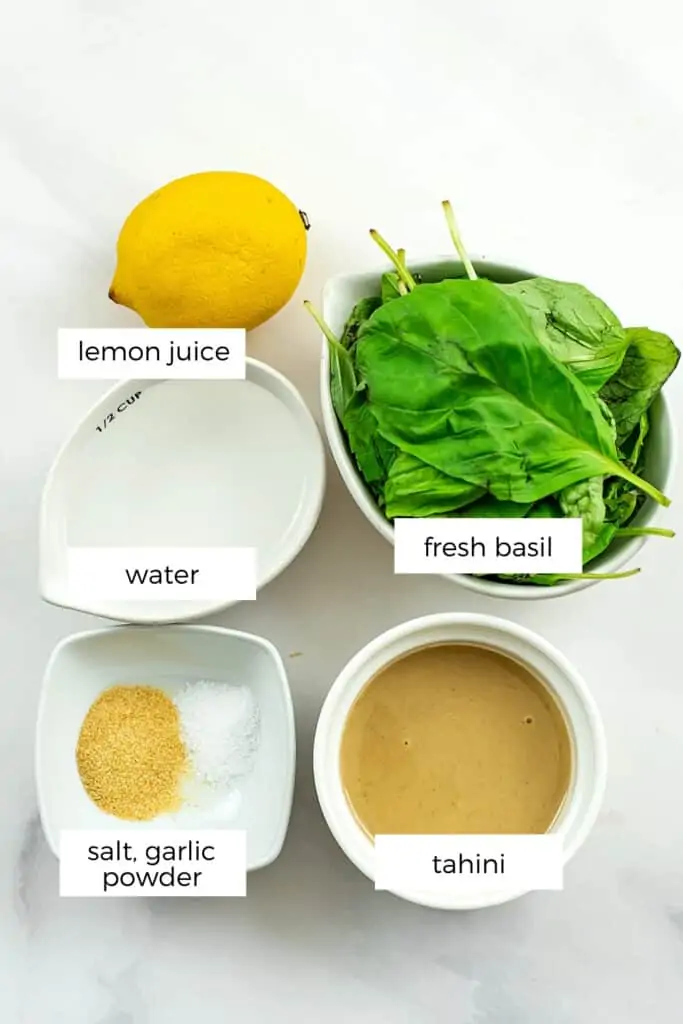 Ingredients for creamy basil dressing.