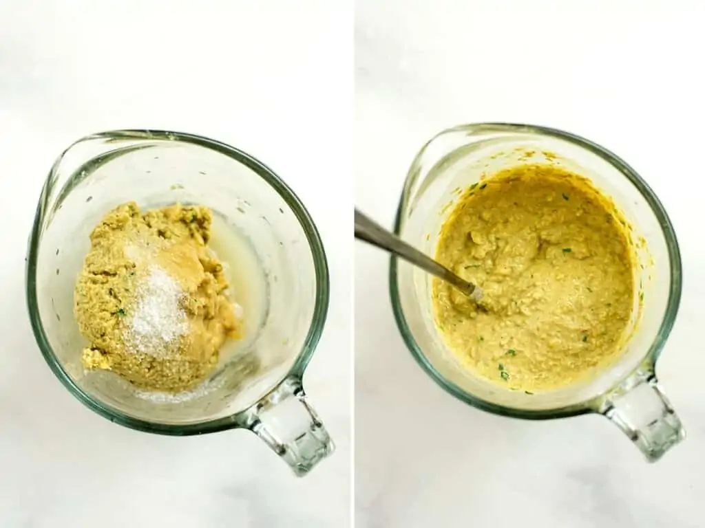 Before and after making the hummus pasta sauce.