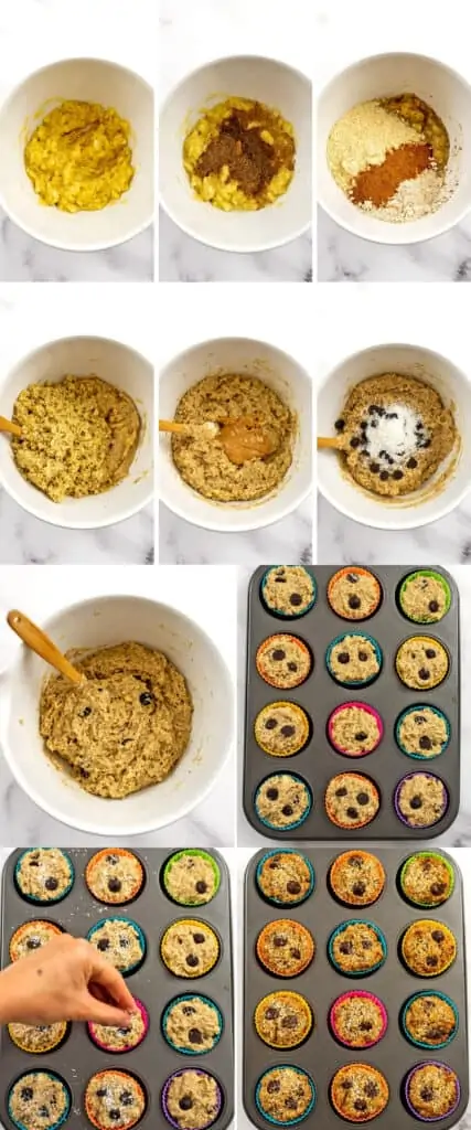Instructions on how to make quinoa banana muffins.