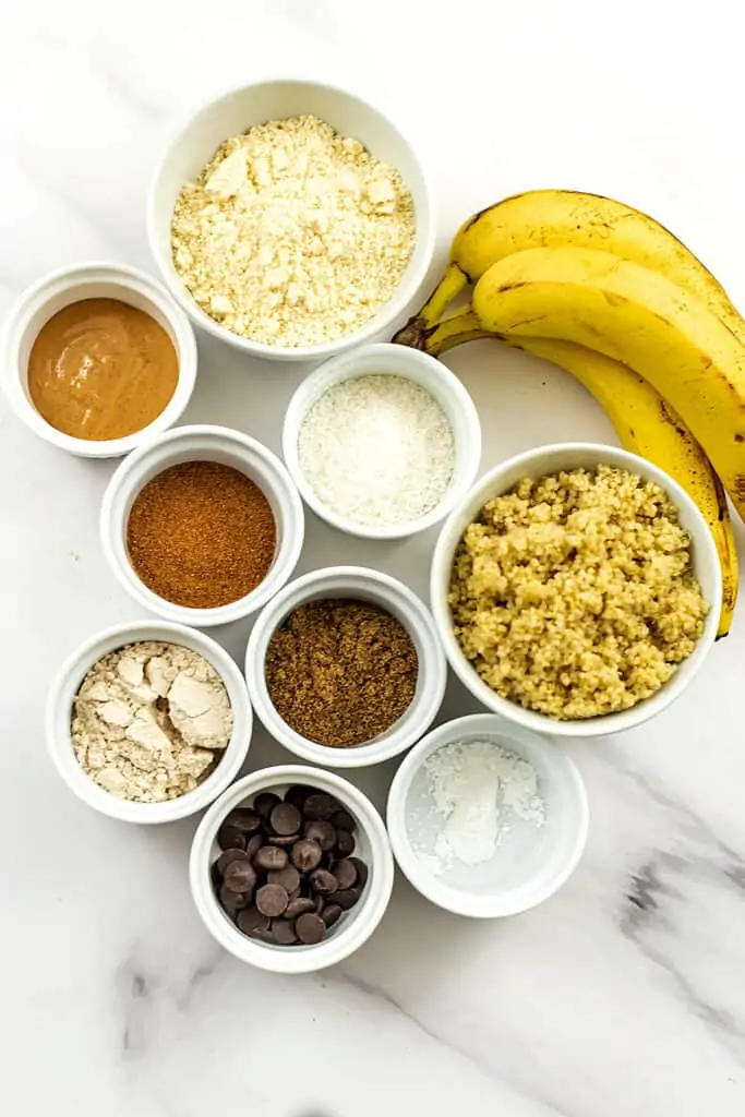Ingredients to make quinoa banana muffins.