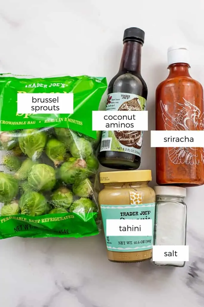 Ingredients to make sriracha brussel sprouts.