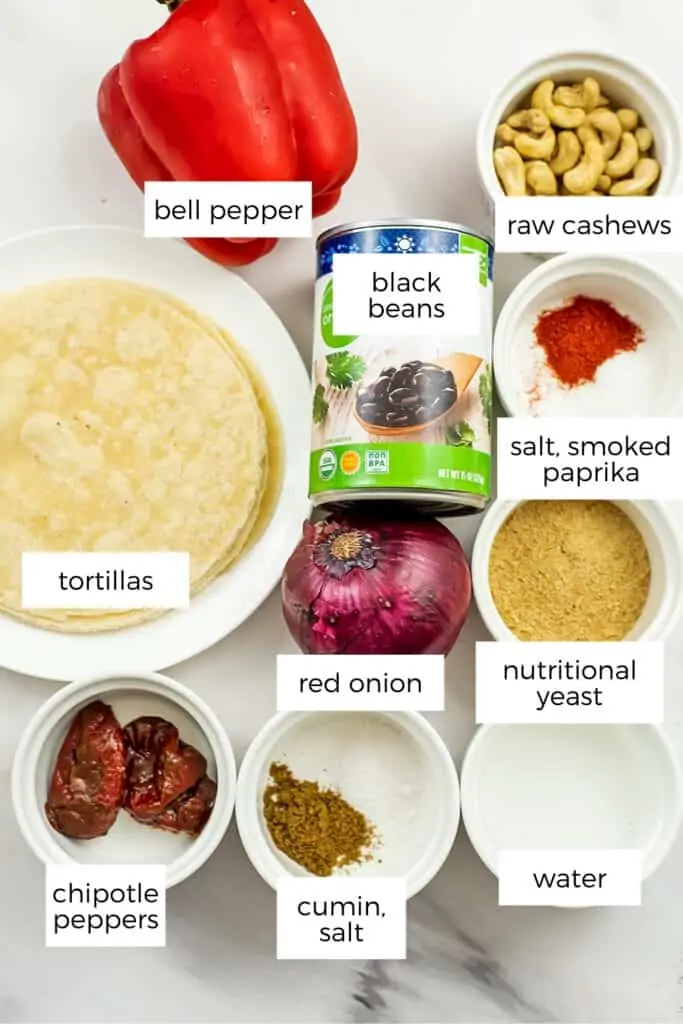 Ingredients to make vegan taquitos (air fryer or oven).