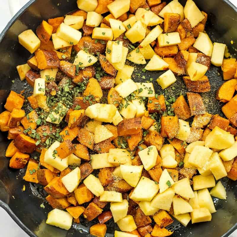 Apple sweet potato hash before cooking the apples.
