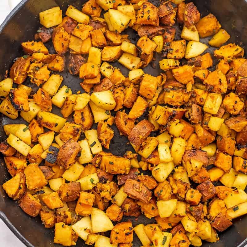 Apple sweet potato hash after cooking 7 minutes together with spices.